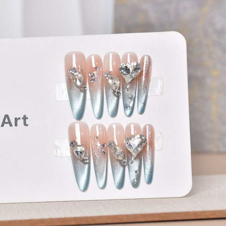 Artistic Crystal-Embellished Press-On Nail Art Bowlift