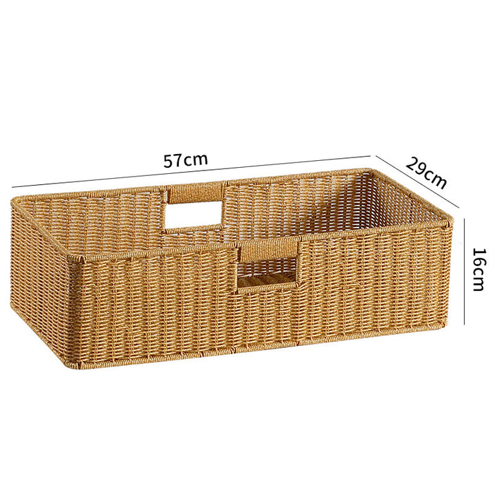 Large Handwoven Rectangular Storage Basket with Cutout Handles Bowlift