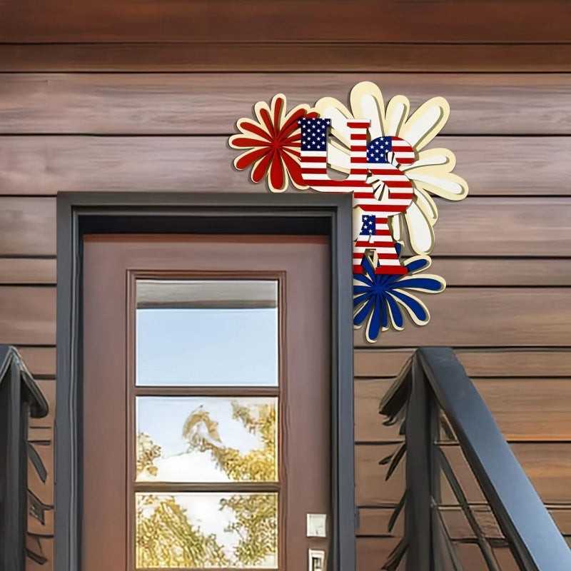 Unisex nan patriotic door and wall corner decoration made of wood with USA lettering Bowlift