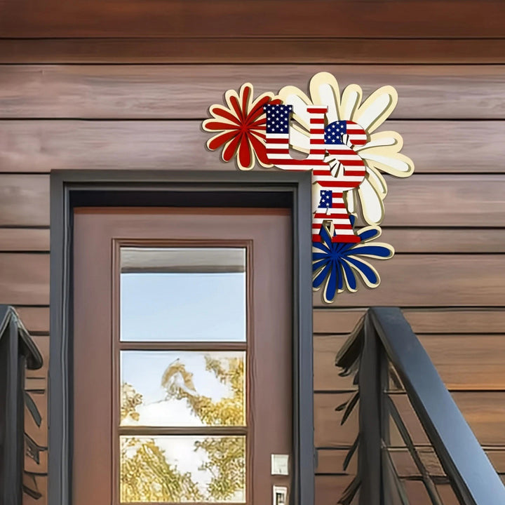 Unisex nan patriotic door and wall corner decoration made of wood with USA lettering Bowlift