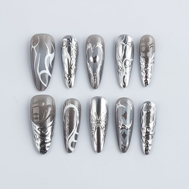 Artistic Metallic Press-On Nails Bowlift