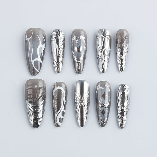 Artistic Metallic Press-On Nails Bowlift