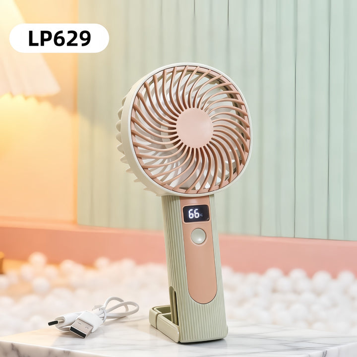 Women's Portable Handheld Fan with Digital Temperature Display and USB Charging Function Bowlift