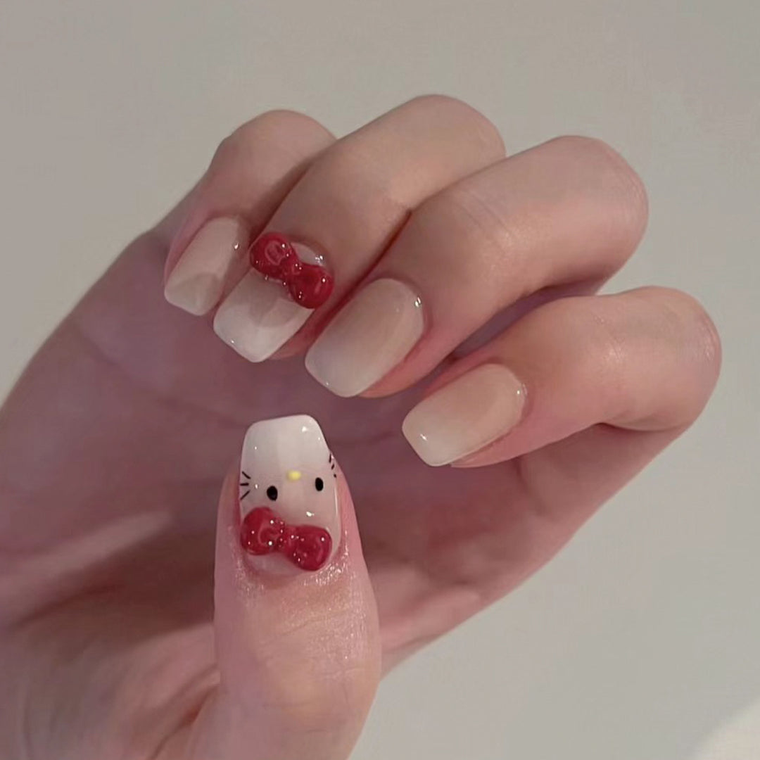 Artistic artificial nails with cute animal design and bow accents Bowlift