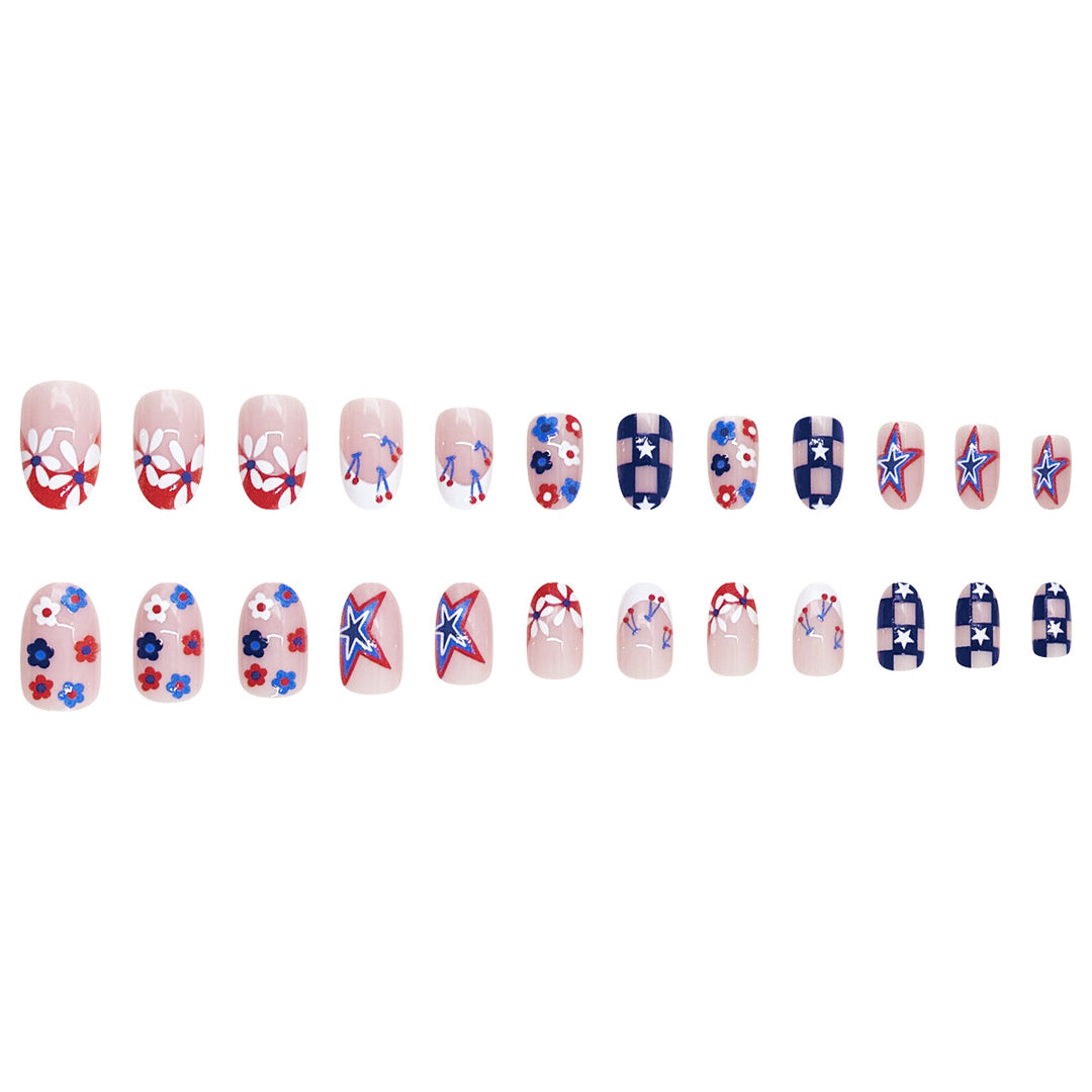 Women's nan patriotic star and floral press-on nail kit with mixed shapes and glossy finish Bowlift