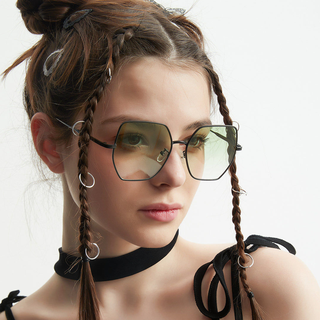 Women fashionable hexagonal sunglasses with UV protection Bowlift