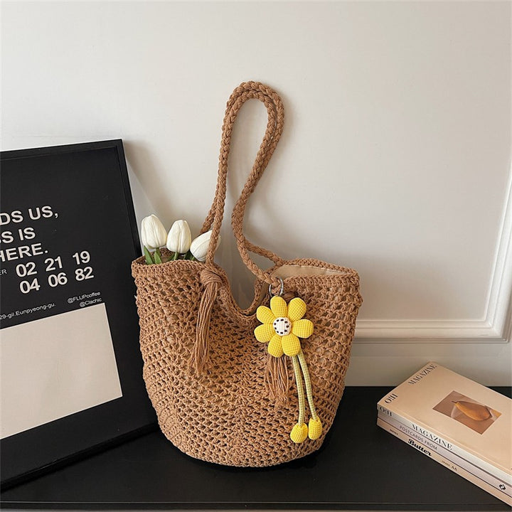 Knitted Tote Bag in Boho Style with Charming Charms Bowlift