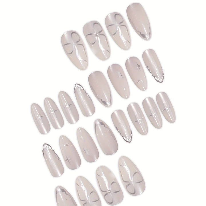 Elegant Press-On Nail Art with Floral Accents Bowlift