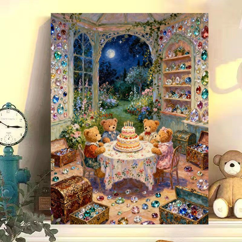 Whimsical Rabbit Scene Canvas Art Print Bowlift