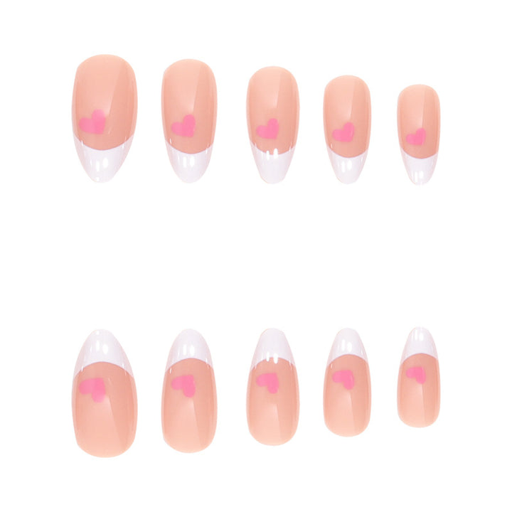 Elegant Heart-Accent French Tip Press-On Nails Bowlift