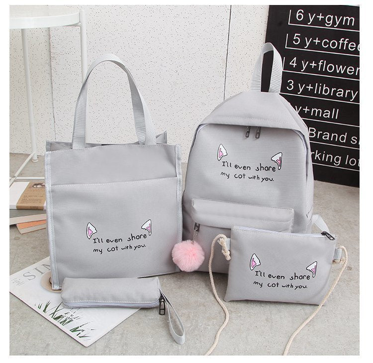 Fun-Themed Cat Print Backpack Set Bowlift