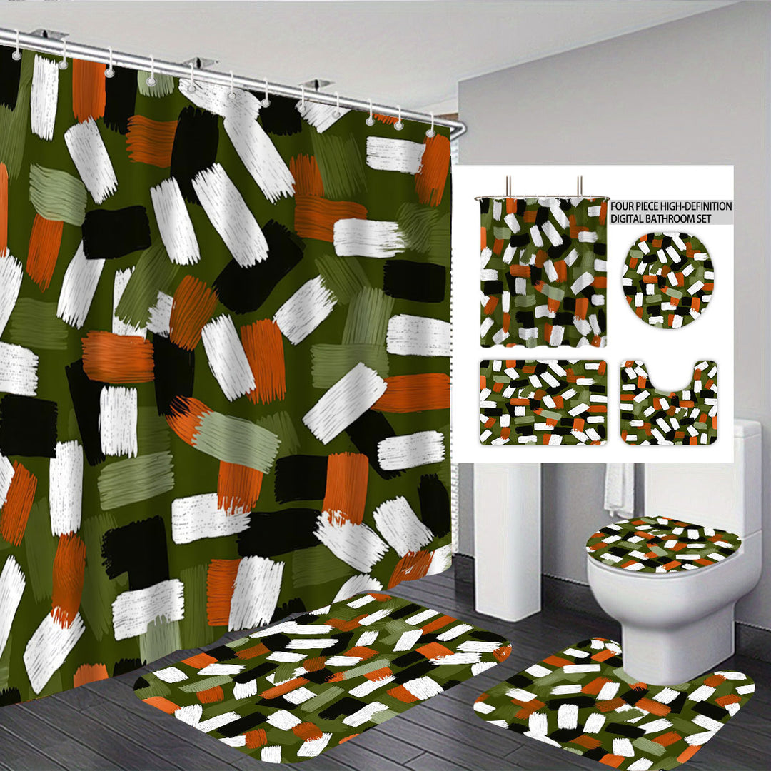 Bold Brushstroke Pattern Four-Piece Bathroom Set Bowlift