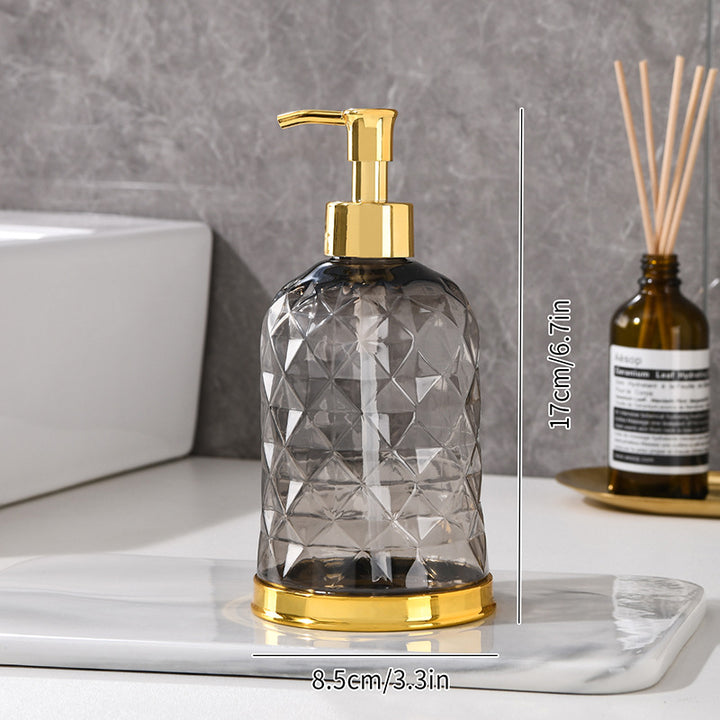 Ribbed Glass Soap Dispenser with Gold Pump Refillable Lotion Bottle Bowlift