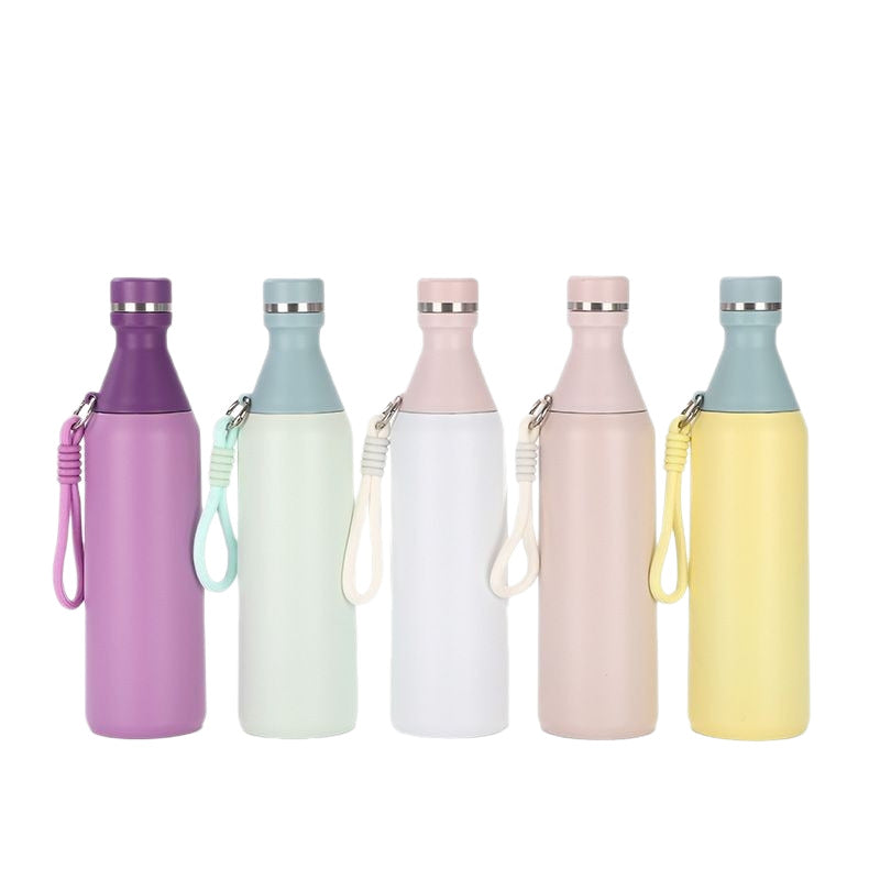 Ladies insulated drinking bottle with practical carrying strap Bowlift
