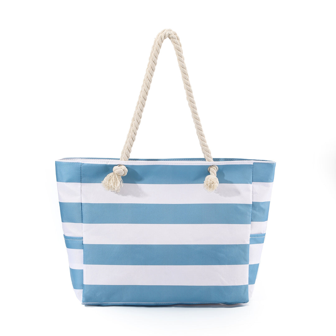 Large Canvas Rope-Handle Beach Tote Bag with Printed Flip-Flop Pattern Bowlift