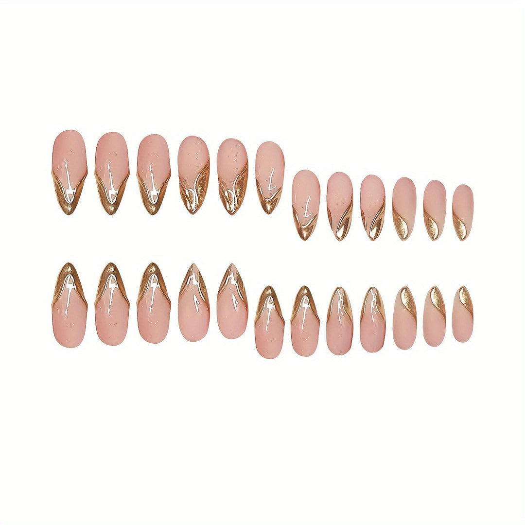 Elegant Stiletto Press-On Nails with Gold Accent Tips Bowlift