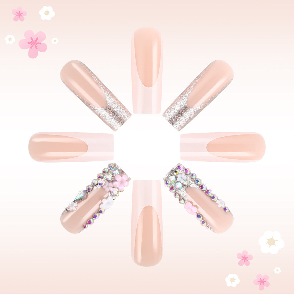 Artistic Press-On Nail Art Set with Floral Accents Bowlift