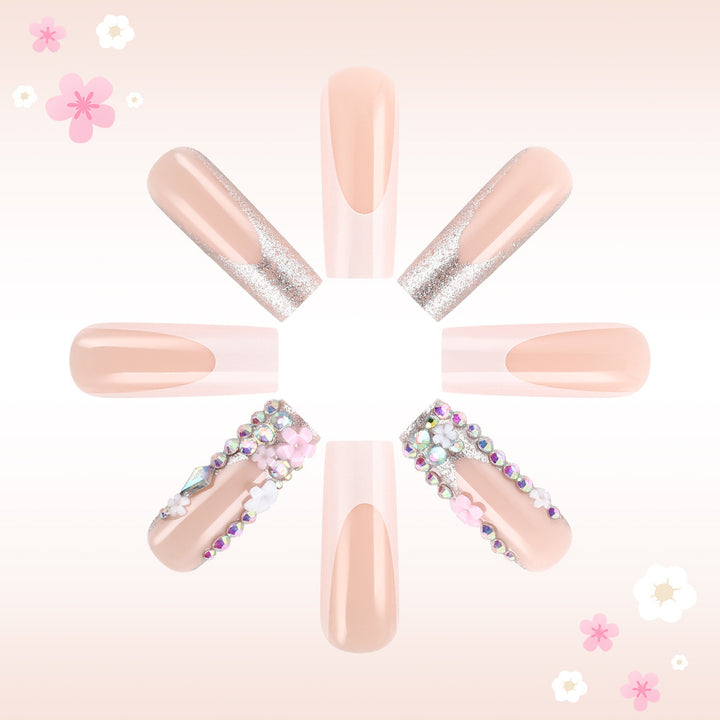 Artistic Press-On Nail Art Set with Floral Accents Bowlift