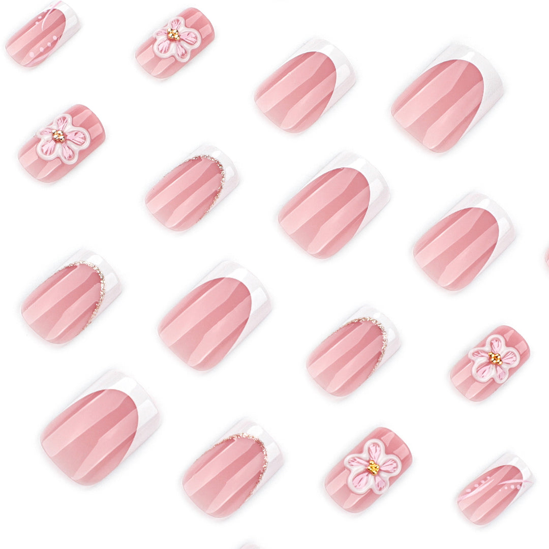 Artful Nail Extensions with Flower Design Bowlift