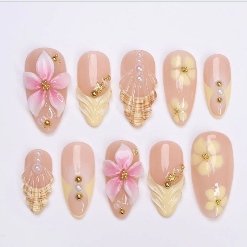 Decorative Floral Press-On Nail Set Bowlift