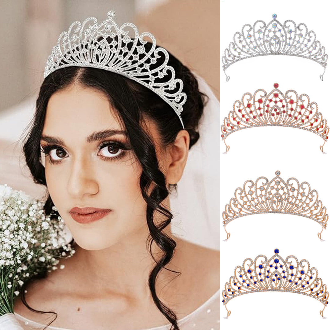 Ladies Elegant Rhinestone Tiara with Floral Details Bowlift
