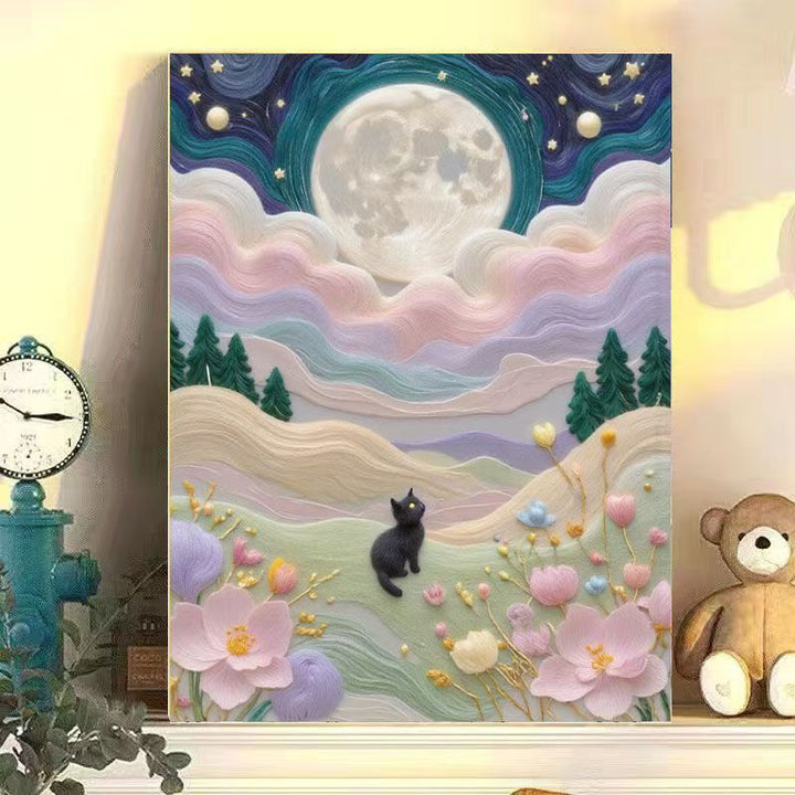 Whimsical Cat Landscape Canvas Art Bowlift
