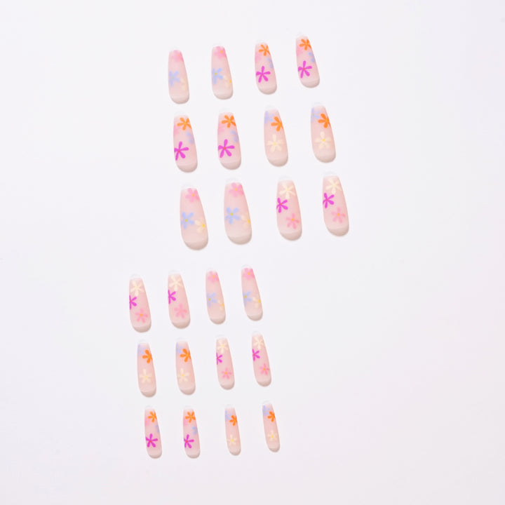 Artificial nail extensions with colorful floral pattern Bowlift