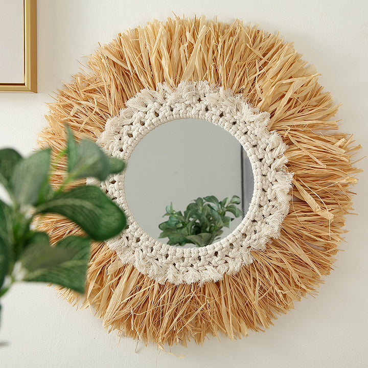 Decorative Macrame Sunburst Wall Mirror Bowlift