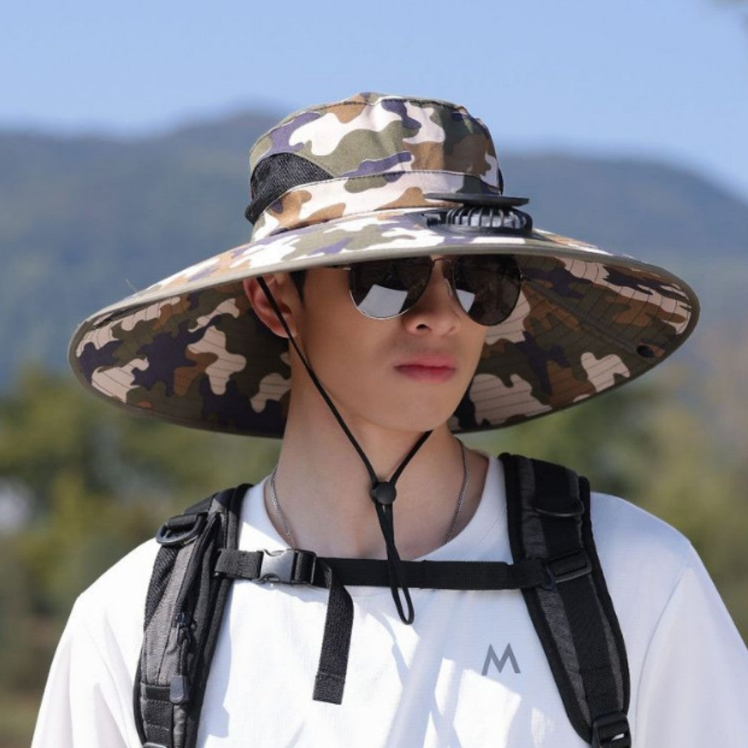 tactical fishing hat with wide brim, mesh ventilation and adjustable chin strap Bowlift