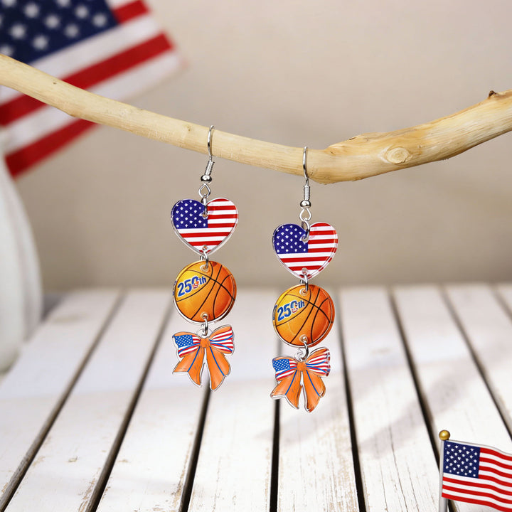 Women's nan patriotic bow dangle acrylic earrings with gold plated hooks and lightweight charm Bowlift