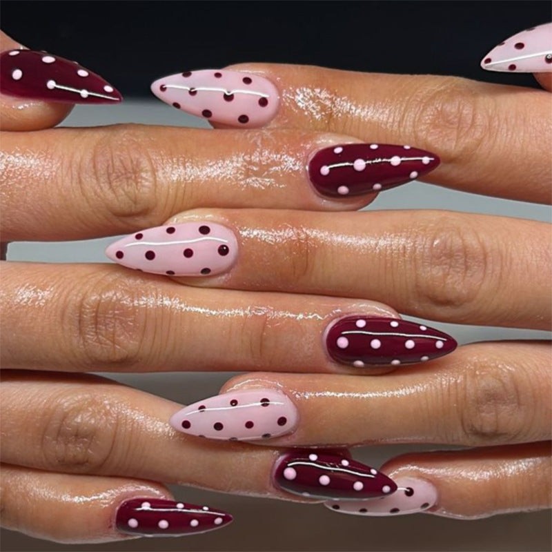 Artistic Polka Dot Stiletto Press-On Nails Bowlift