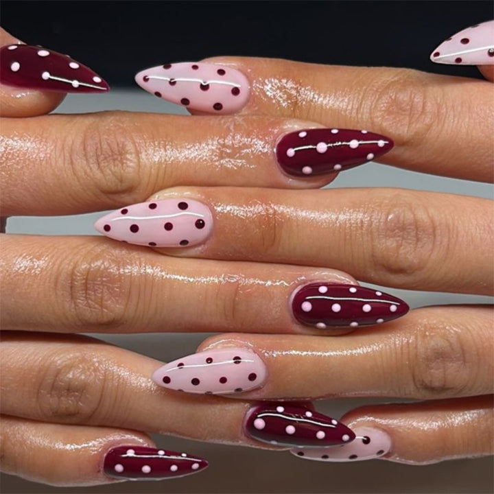 Artistic Polka Dot Stiletto Press-On Nails Bowlift