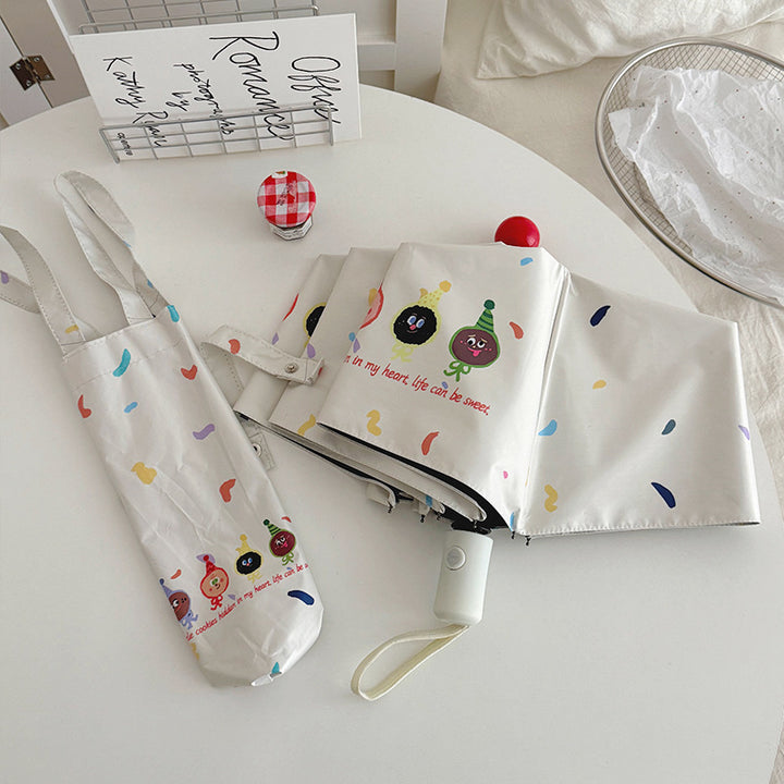 Women Folding Umbrella with Playful Cartoon Designs Bowlift