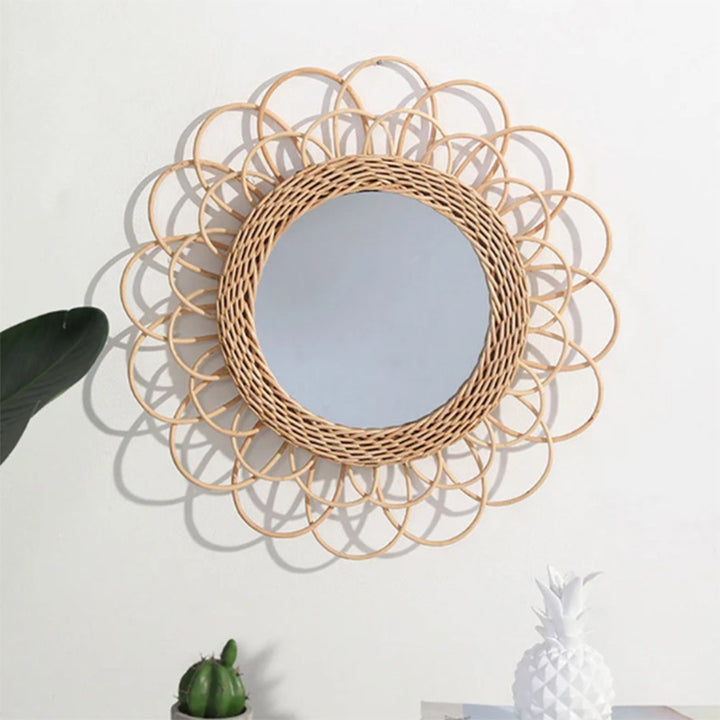 Playful Wall Mirror Made of Rattan Bowlift