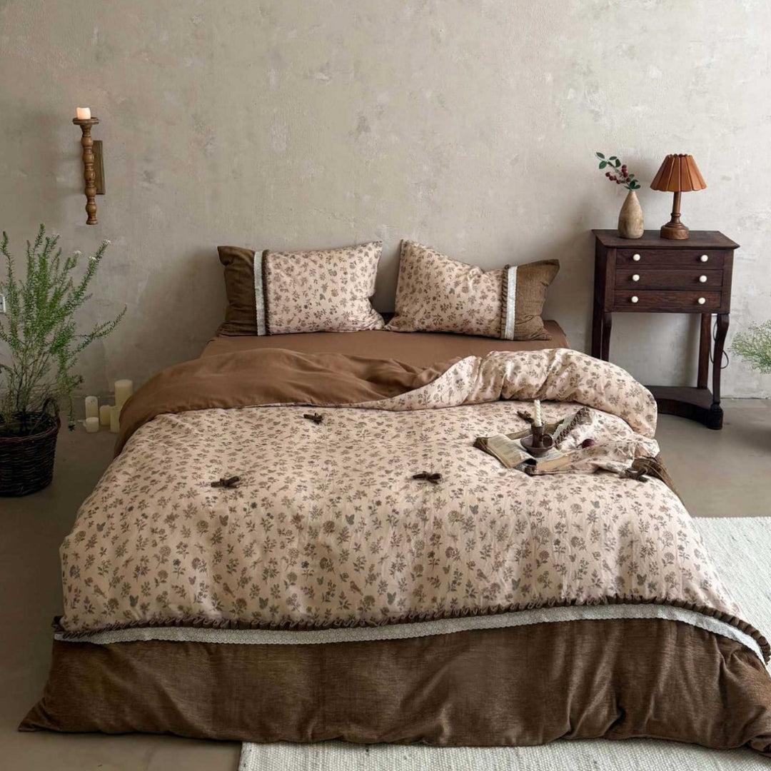 Reversible Floral Ruffled Duvet Cover Bedding Set