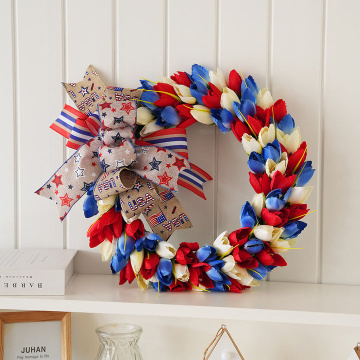 Unisex nan festive door and wall wreath made of foam roses and wrapped textile ribbon Bowlift