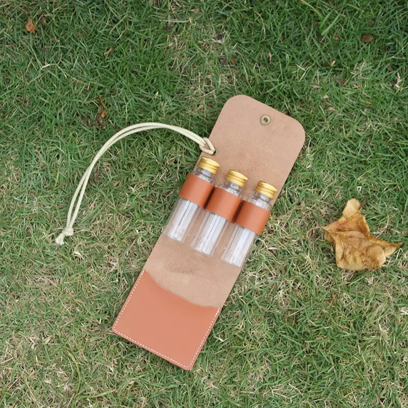 Refillable Glass Perfume Atomizer Trio with Leather Carry Case Bowlift