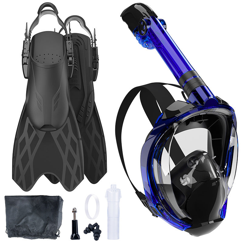 Snorkeling equipment with highly flexible fins and full face mask Bowlift