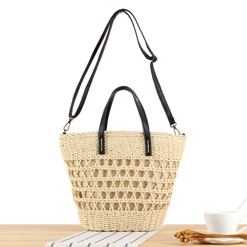 Handmade macrame tote bag with leather accents Bowlift