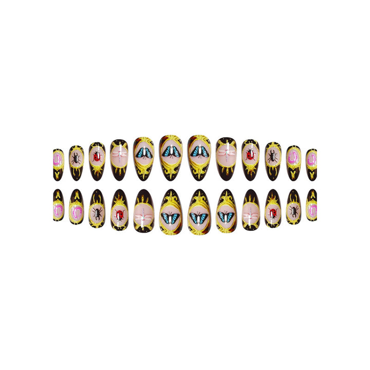 Artistic Insect-Motif Press-On Nail Art Bowlift