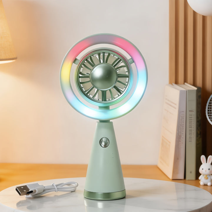 Women Portable RGB Hand Fan with USB Charging Function Bowlift