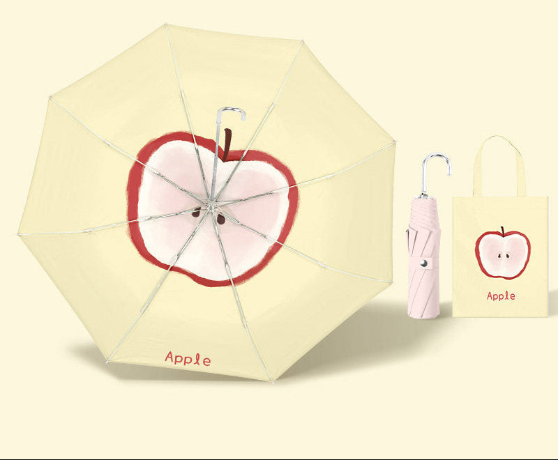 Women Folding Rain Umbrella with Creative Fruit Motif Bowlift