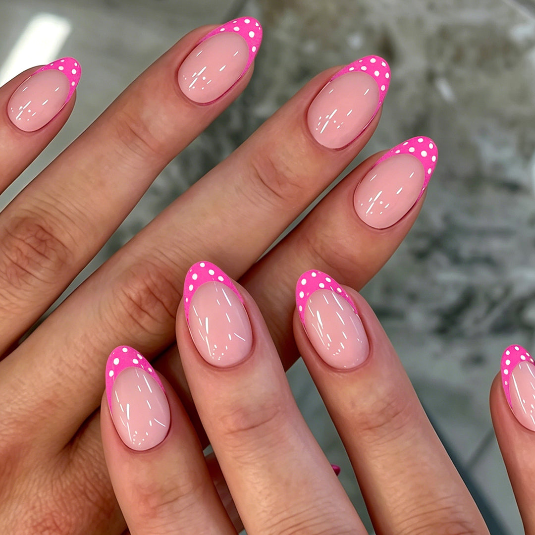 Artistic Polka Dot French Tip Nail Set Bowlift