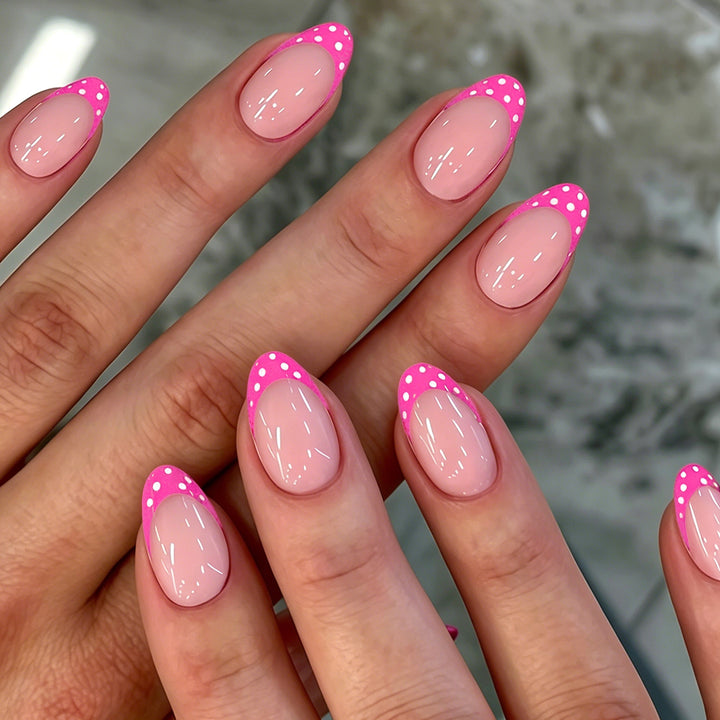 Artistic Polka Dot French Tip Nail Set Bowlift