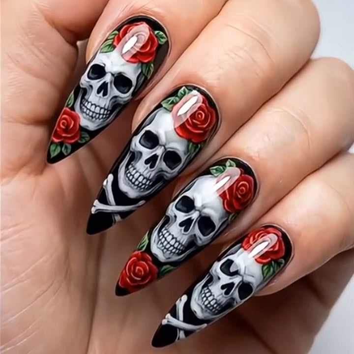 Gothic Skull and Rose Nail Art Set Bowlift