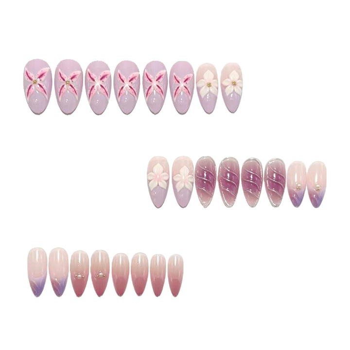Exquisite Artificial Nails with Floral Design and Glitter Accents Bowlift