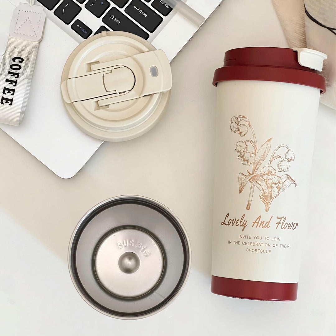 Women Travel Mug with Elegant Flower Illustration Bowlift