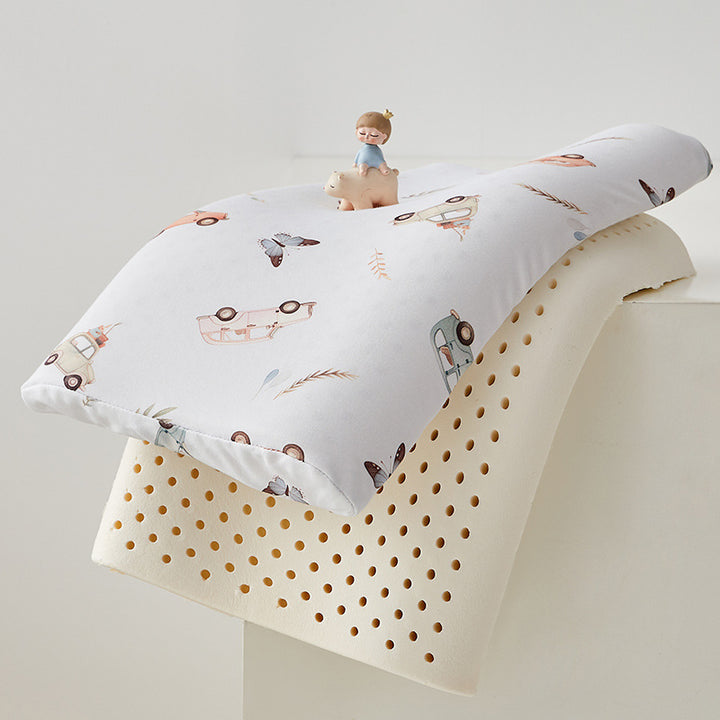 Children's sleeping pillow with hypoallergenic cover and cute vehicle motif Bowlift