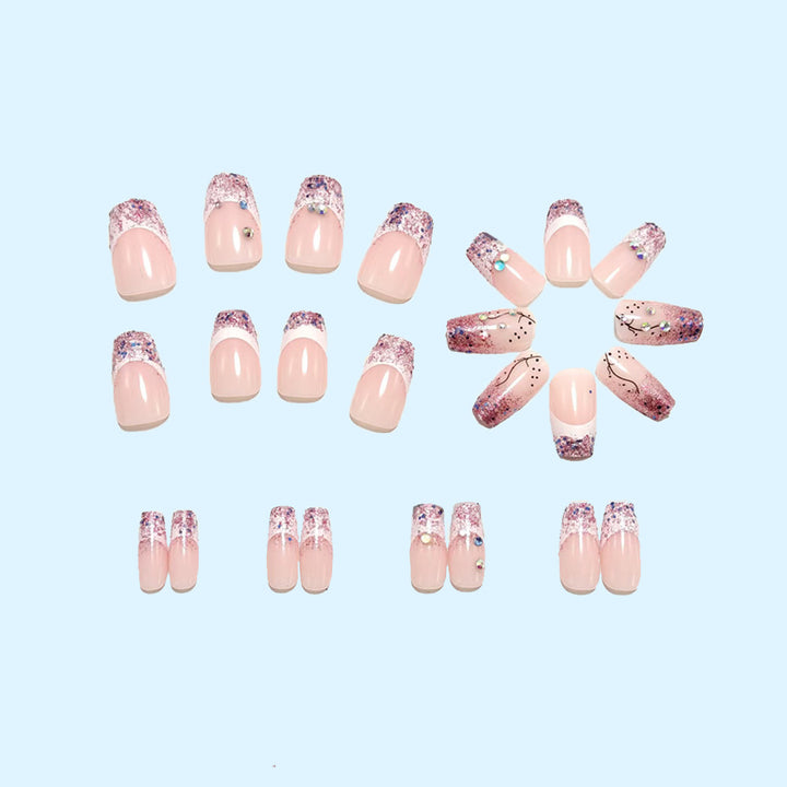 Glittering artificial nails with elegant tip and sparkling accents Bowlift