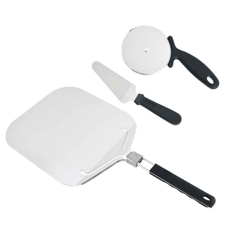 long-handled perforated pizza peel set with wooden handle stainless steel cutter and triangle server Bowlift